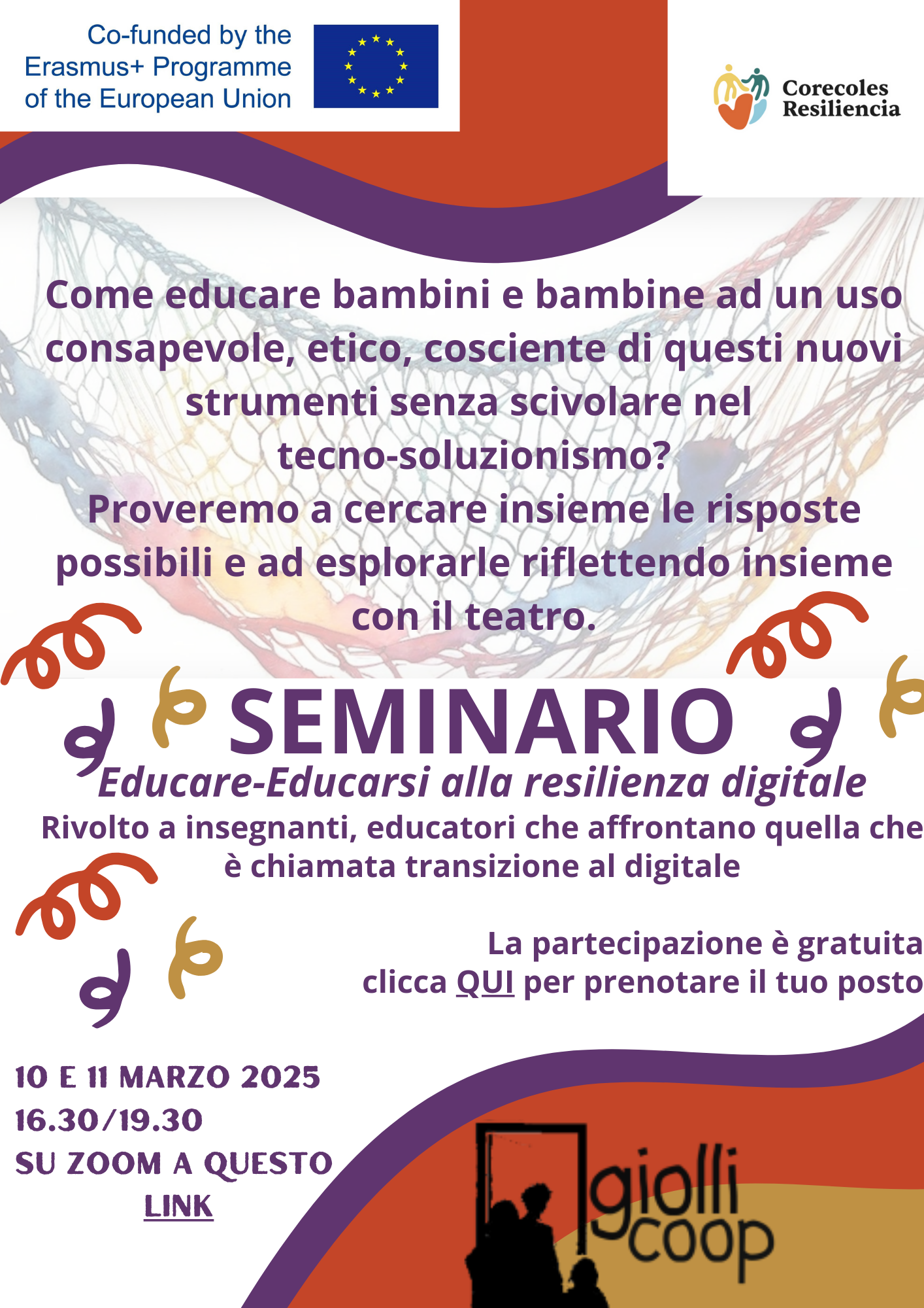 locandina del seminario on-line educare-educarsi alla resilienza digitale